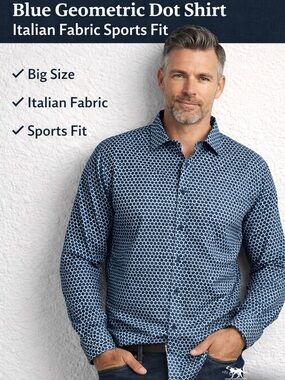 Rodd & Gunn 2XL Blue Geometric Dot Shirt Italian Fabric Sports Fit